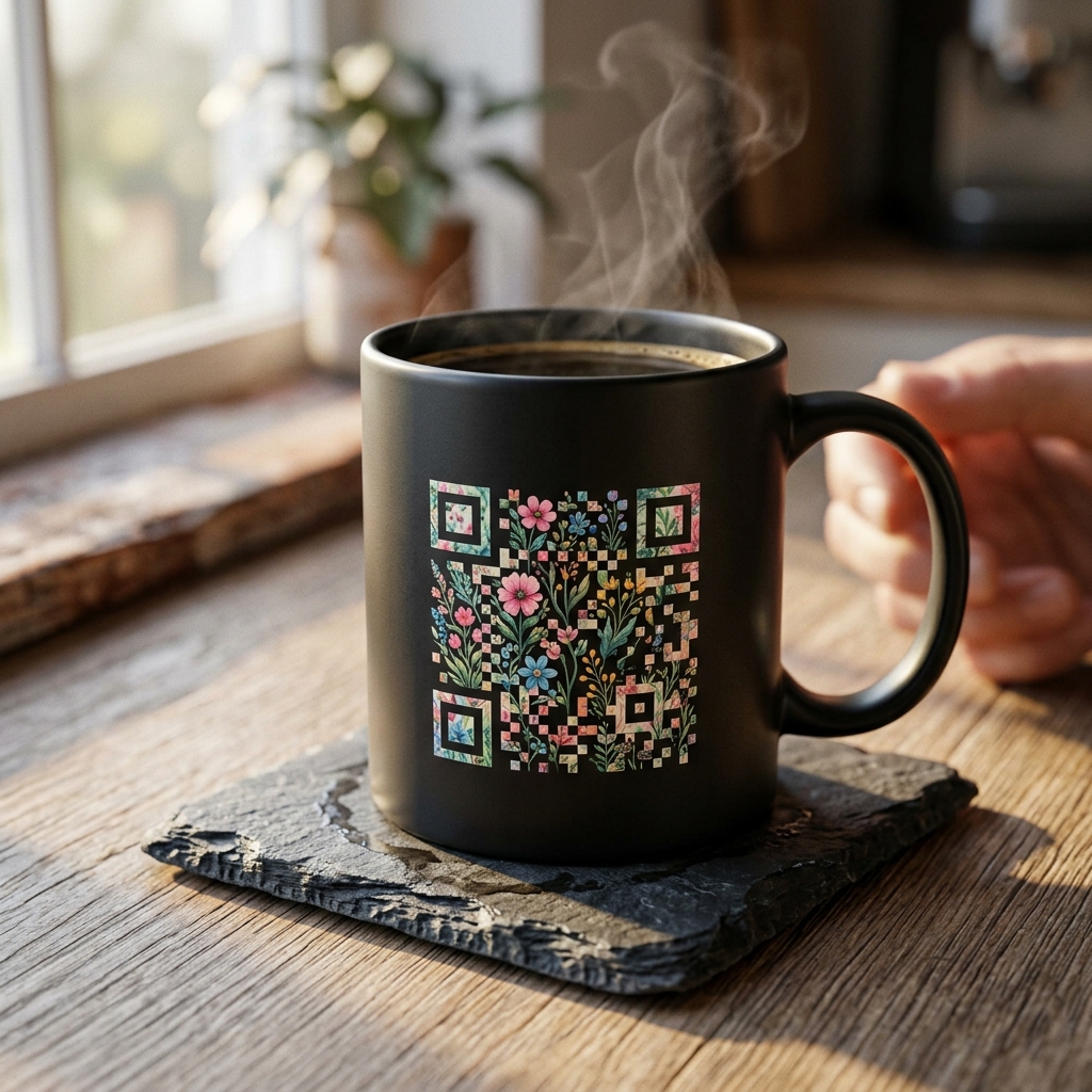 GiftUnlock personalized memory coffee mug with artistic QR code