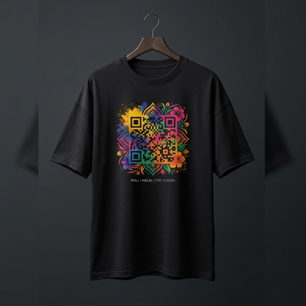 GiftUnlock personalized memory T-shirt with Holi artistic QR code
