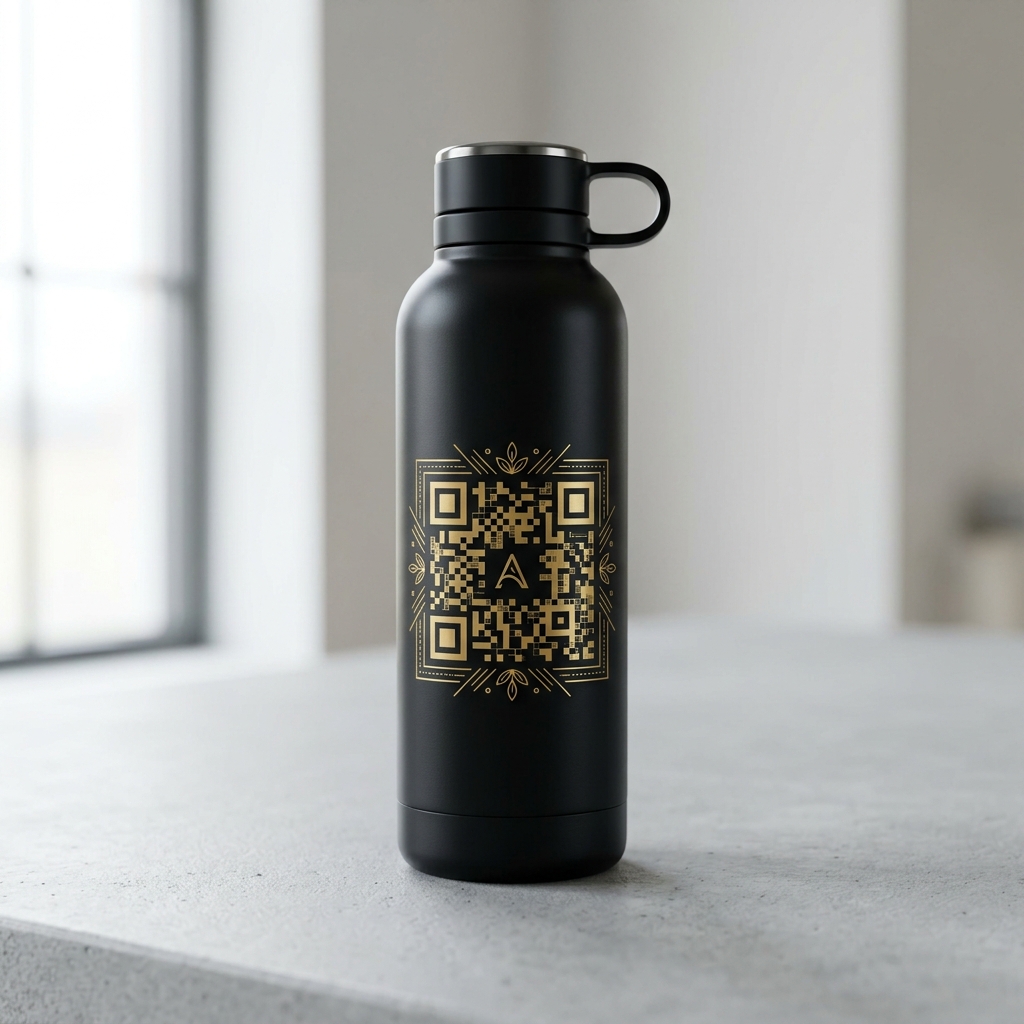 GiftUnlock personalized memory water bottle with artistic QR code